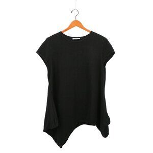 Bryn Walker Asymmetrical Hem Lagenlook Black Linen Cap Sleeve Tunic Top M